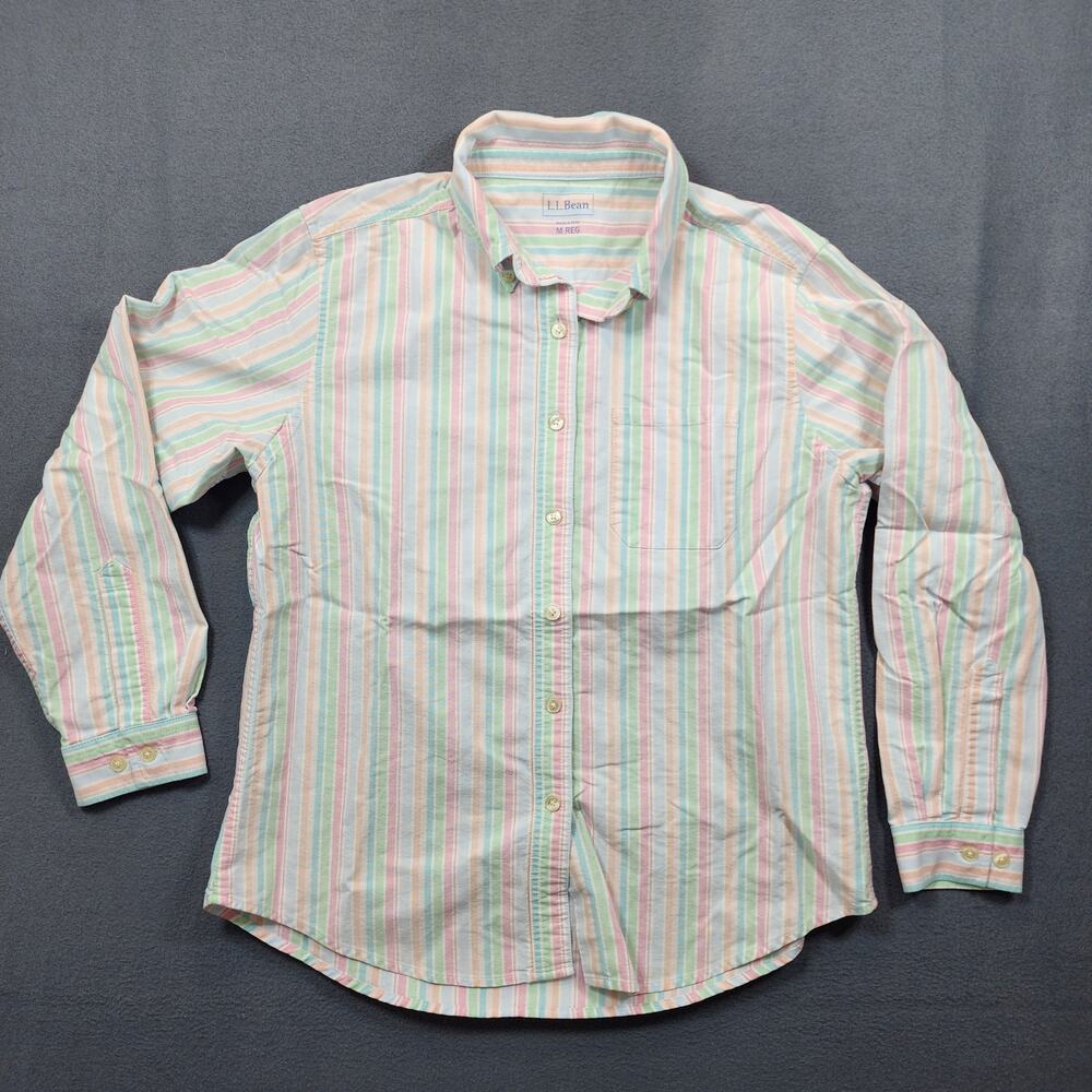 LL Bean Shirt Men Medium Reg Long Sleeve Button Up Colorful Pastel Striped Y2K